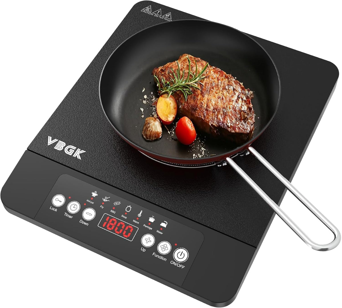 VBGK Double Electric Hob, 220V 3600W Ceramic Hob with Handle, Electric Hot Plate with 9 Power Levels, Child Safety Lock, Timer,Knob and Touch Control, 2 Burner Cooktop