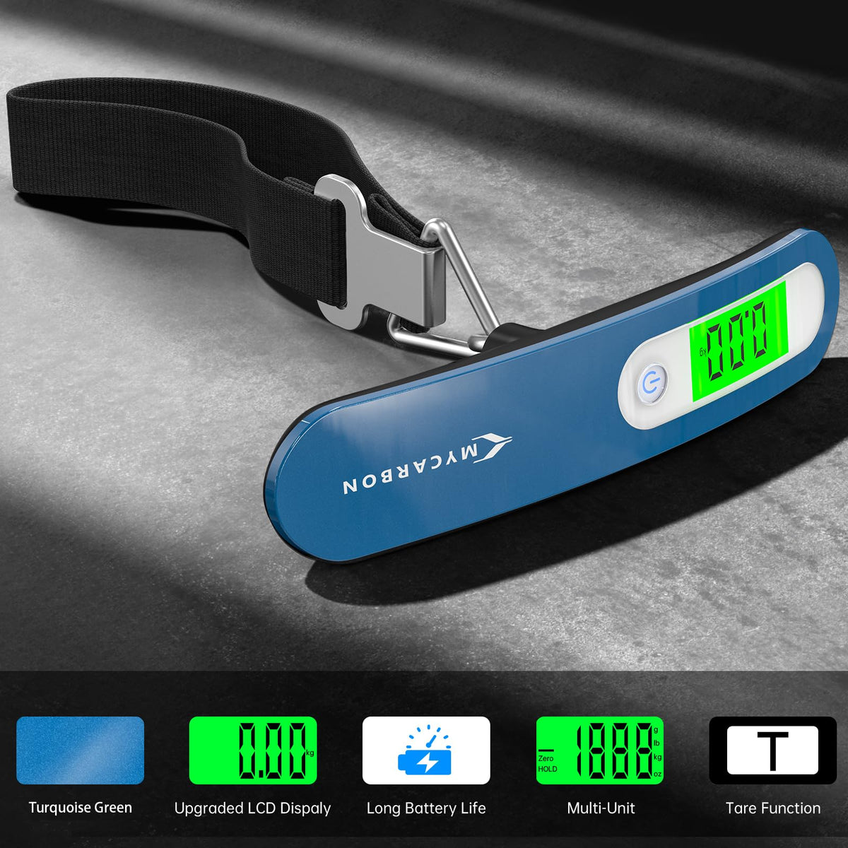 MYCARBON Luggage Scale Portable Digital Weight Scale for Travel Suitcase with Tare Function 110 Lb/ 50Kg Capacity (Silver)