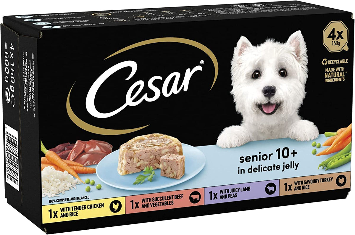 CESAR Pouch Selection in Jelly, Fresh Adult Wet Dog Food Pouches in Delicious Jelly with Succulent Meats and Vegetables, 48 x 100 g