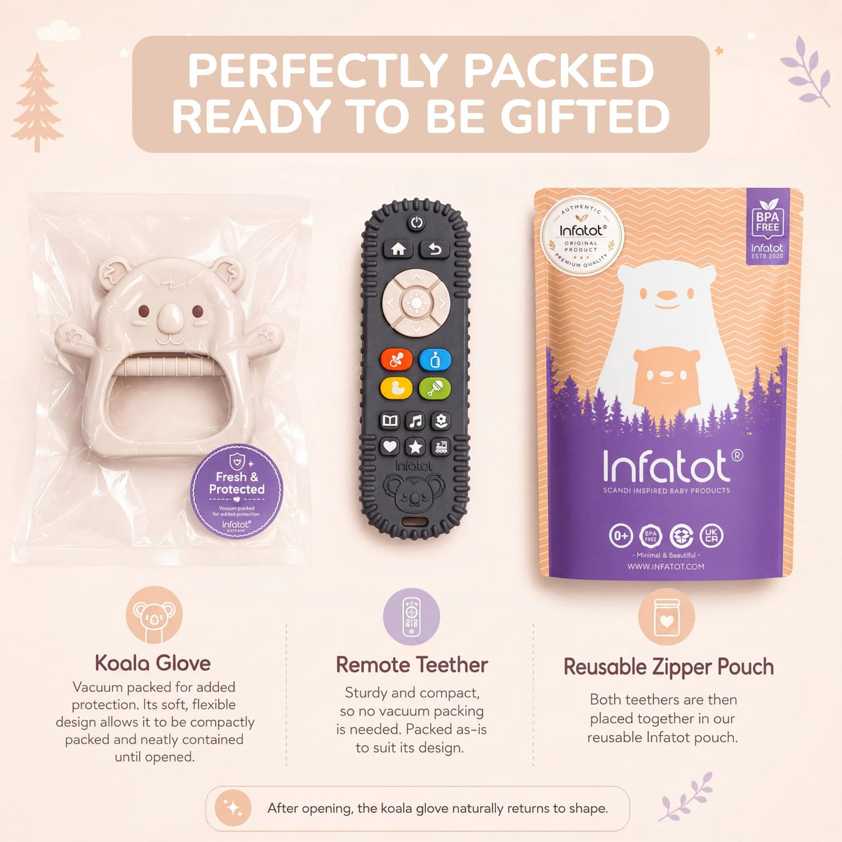 Infatot® Teething Toys for Baby Gifts – Chipmunk Silicone Mitten Teether, Soothing Glove for Infants, Baby Toys 0-6 Months, Soft Chewable Teether Toy to Prevent Finger Sucking, CM Blue.