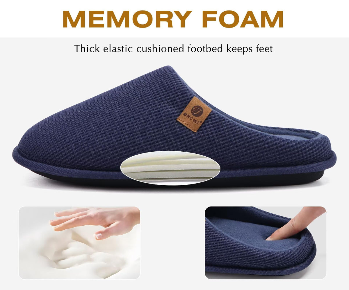 ONCAI Men's House Slippers，Cushion Memory Foam Shake Fleece and Man House Shoes with Faux Fur Lining and Indoor Outdoor Rubber Soles UK Size 6.5-14