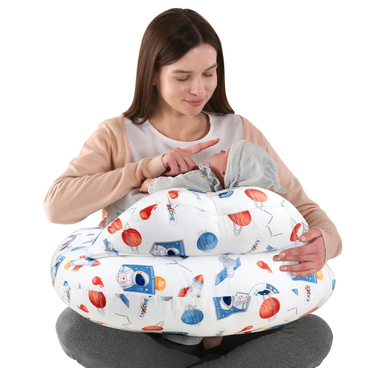 Labtec Nursing Pillow for Breastfeeding Baby, Multifunctional Breast Feeding Pillow with Adjustable Waist Strap and Safety Fence, 100% Cotton Removable Pillowcase, Forest Friends