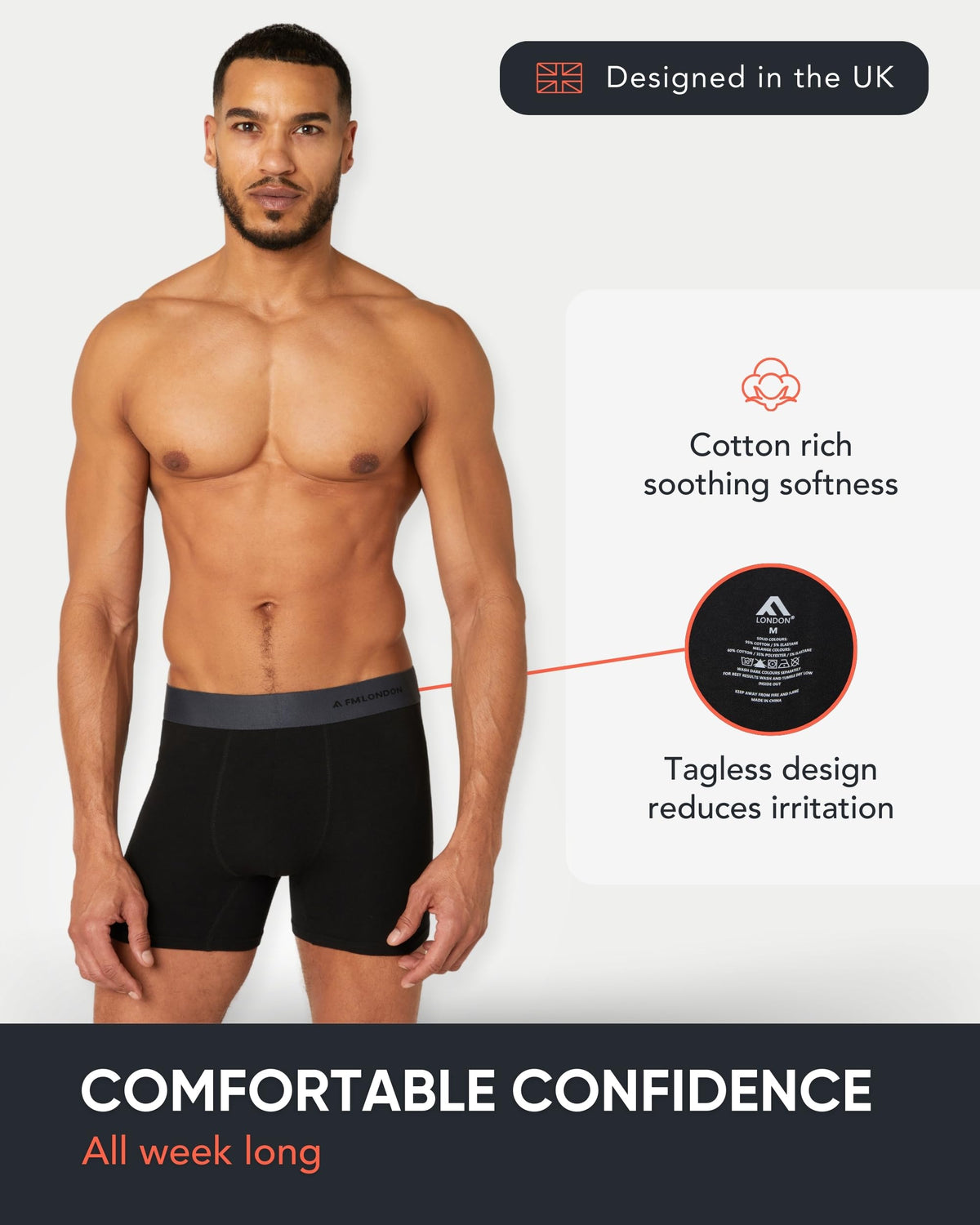 FM London 7-Pack Mens Boxers, Cotton Rich, Soft & Stretchy Mens Underwear