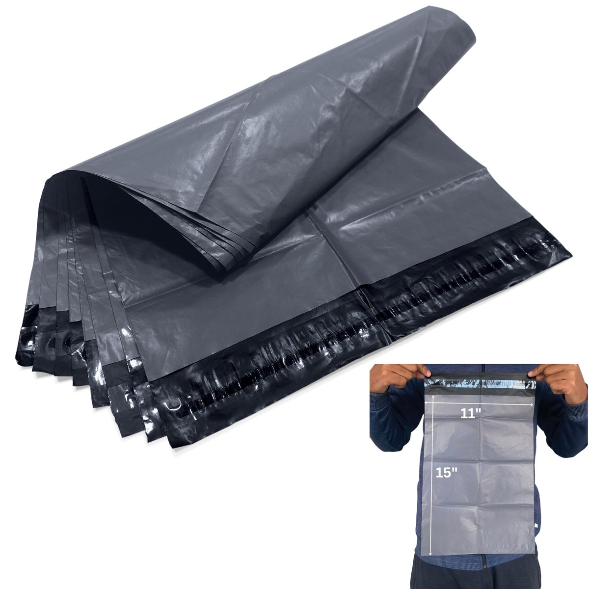 JeeJaan® 200 Small Grey Parcel Bags 4" x 6" (102 x 152mm) Strong Poly Mailer Small Postage Mailing Bags Courier Shipping Postal Bags - Posting Packing Envelopes