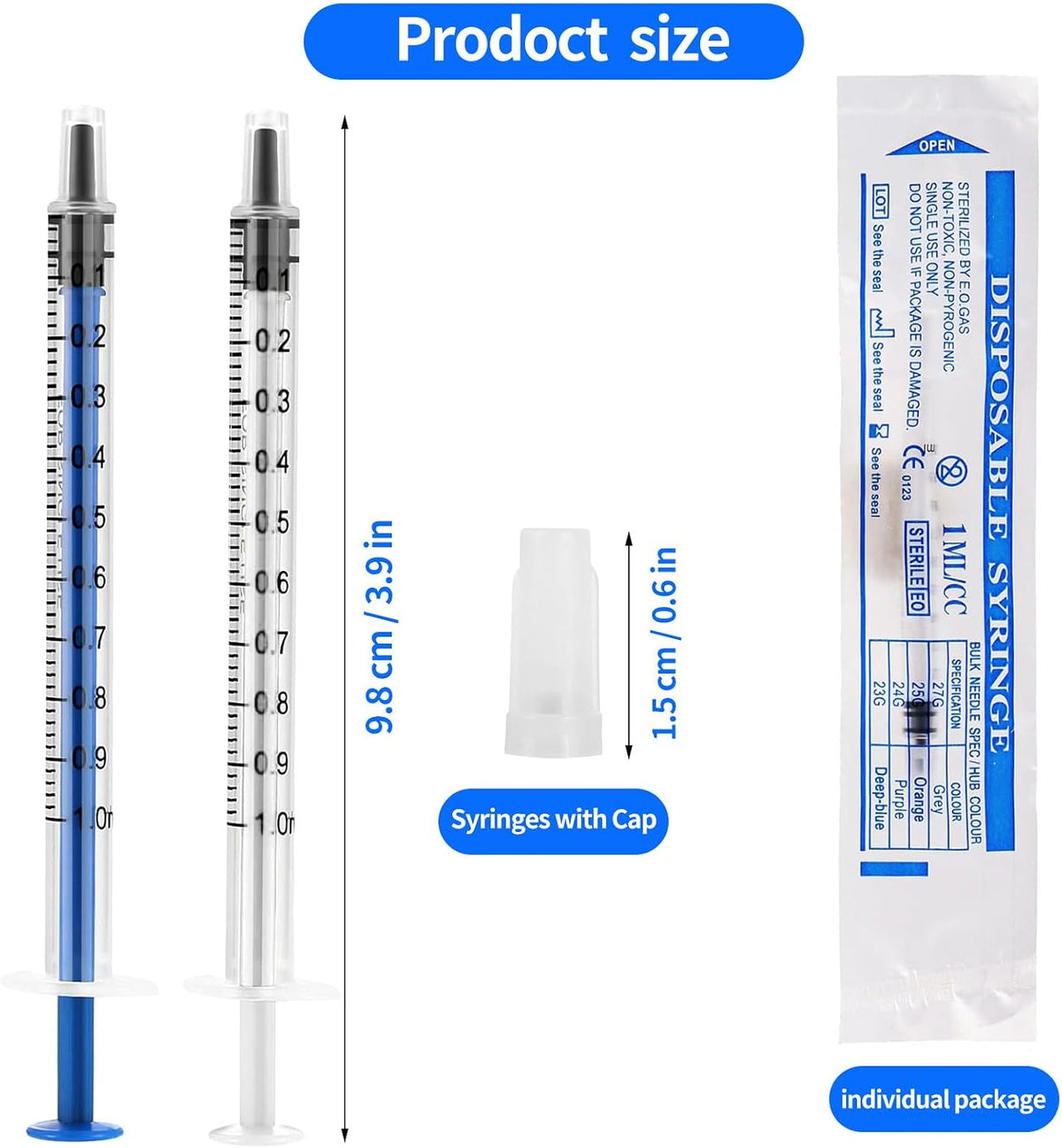 30pcs Colostrum Syringe with Cap 1ml Syringes for Colostrum Harvesting