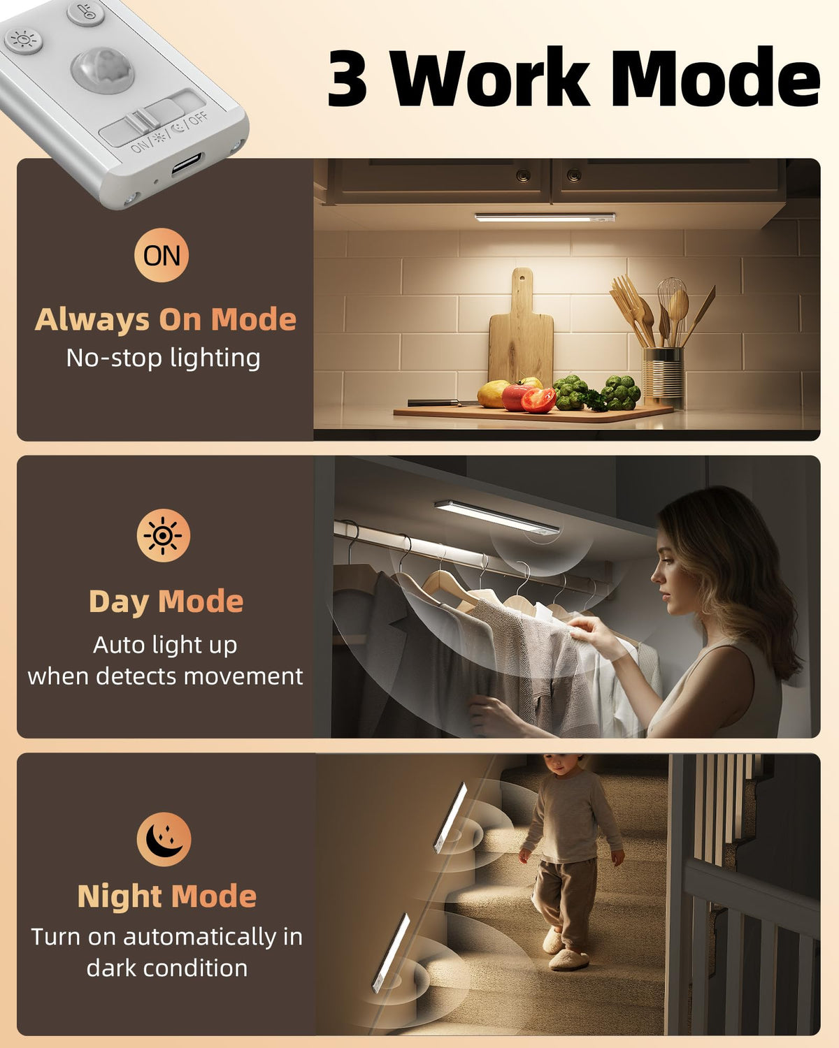 EZVALO Under Cabinet Kitchen Lights, Motion Sensor Lights Indoor 2-Pack