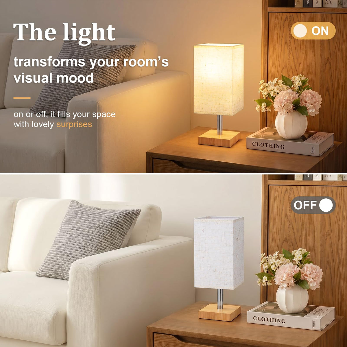 White Table Lamp for Bedroom, Small Bed Lamp with for Bedroom, Silver Base(Bulb Included)