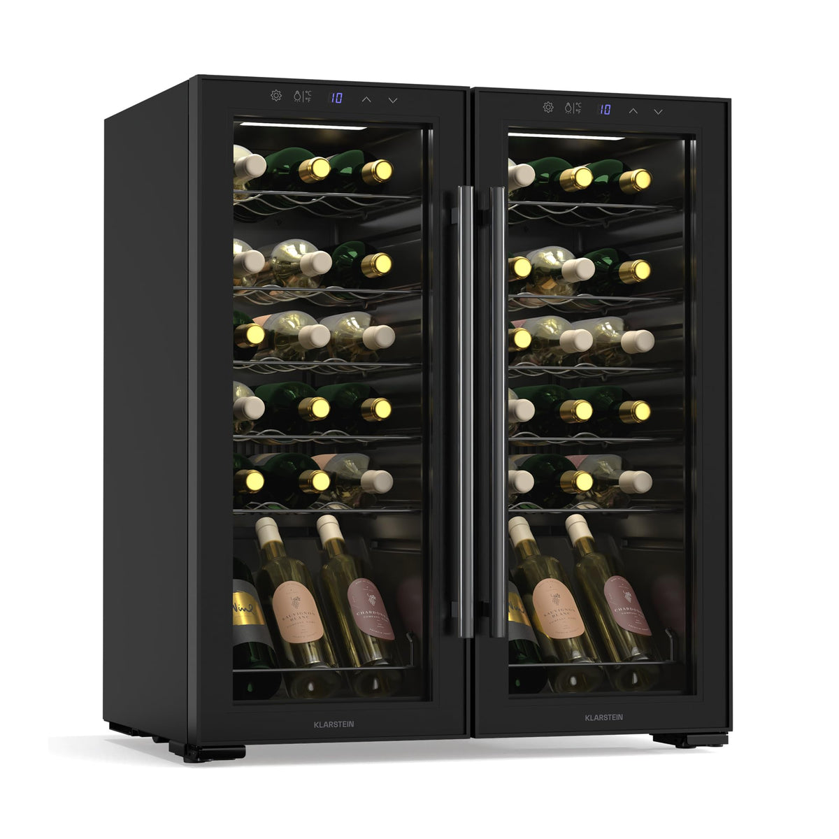 KLARSTEIN Shiraz Wine Cooler Black – 8 Bottles, 1 Zone | Freestanding Wine Fridge with Glass Door, Quiet, 5–18 °C, LED, Stainless Steel Frame