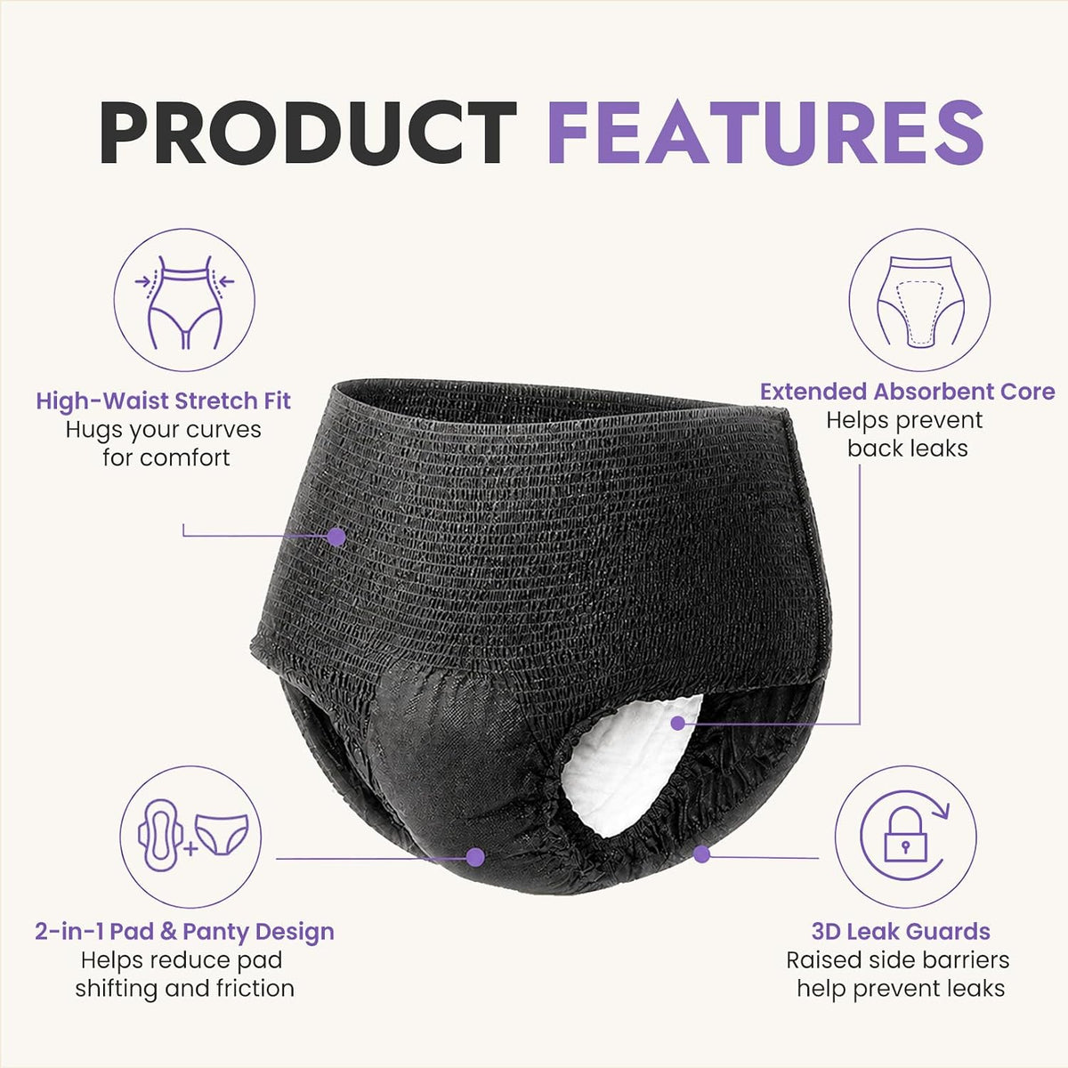 MOLLIS Disposable Period Pants Heavy Flow, Postpartum Underwear L/XL 8 Ct
