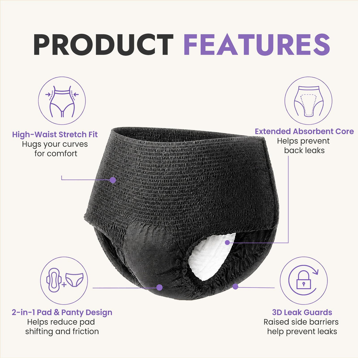 MOLLIS Disposable Period Pants Heavy Flow, Postpartum Underwear L/XL 8 Ct