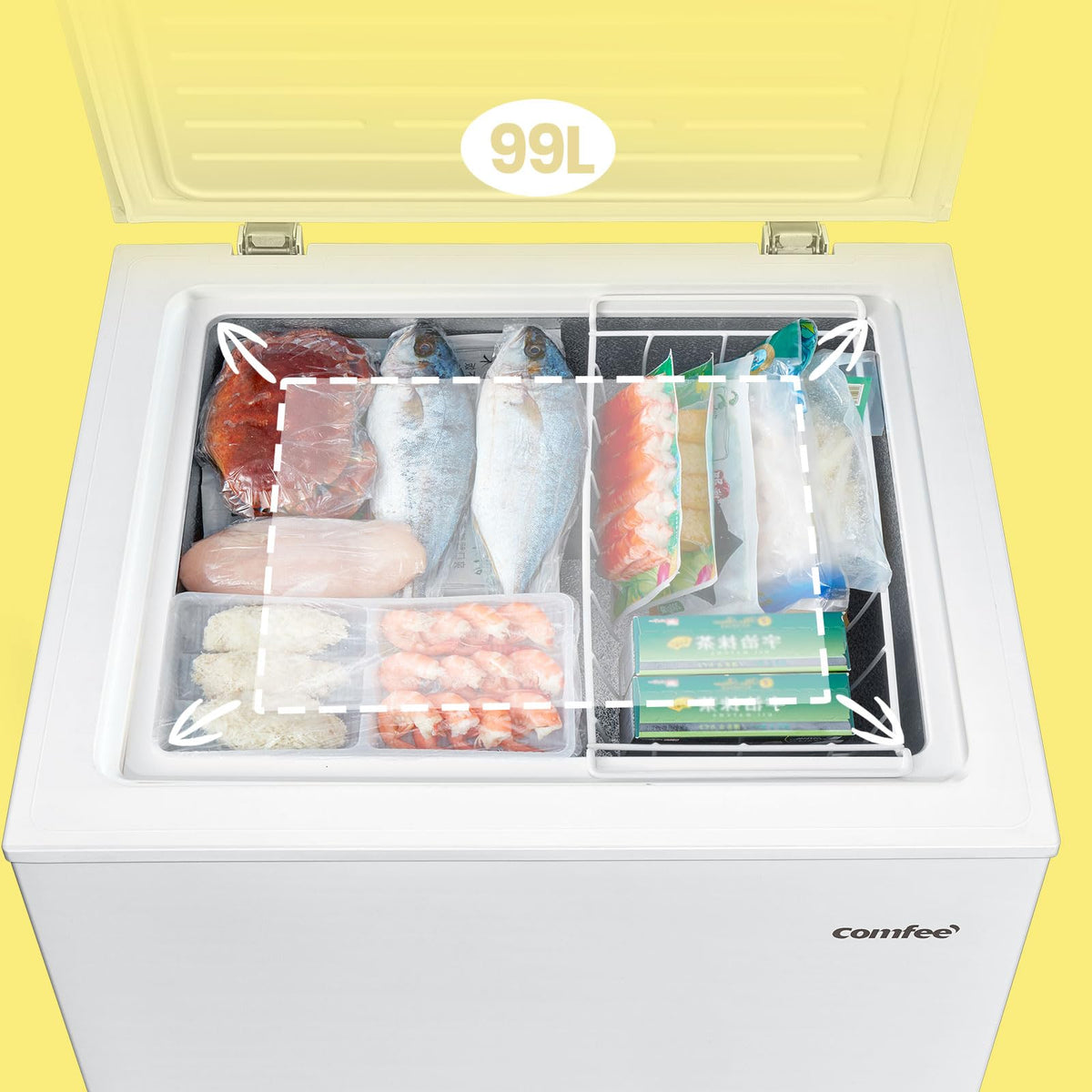 COMFEE' 99L Chest Freezer, Convertible Refrigeration Mode, RCC102BL2UK(E)