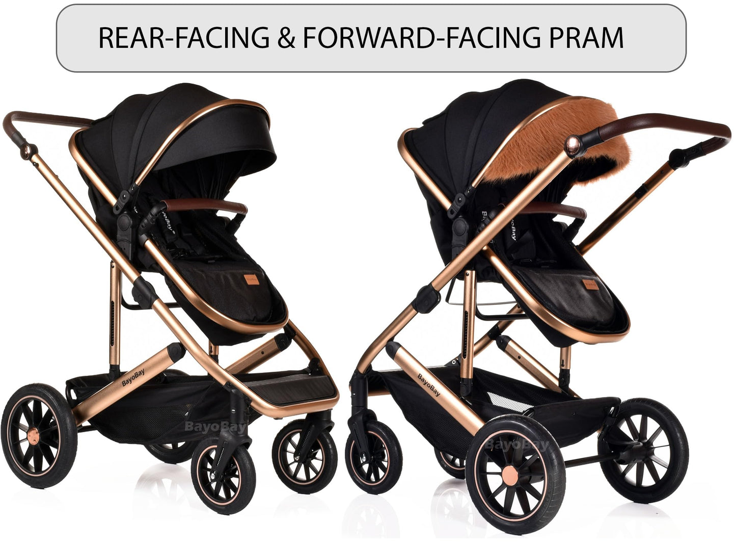 3 in 1 Baby Pram Travel System with Car Seat Lightweight Buggy Foldable Pushchair for Newborn and Toddlers up to 22kg NEW 2025 Style (Black - Gold)