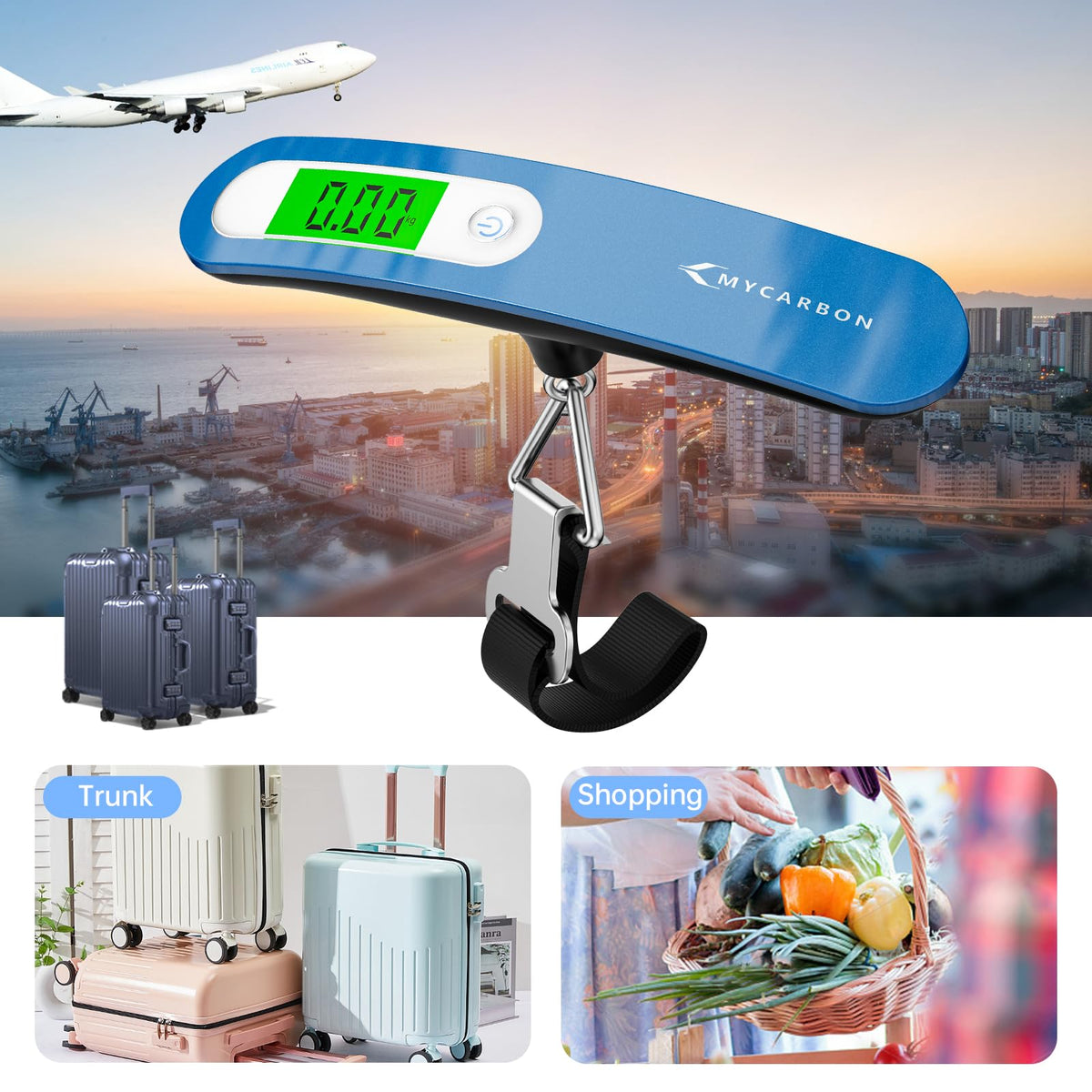 MYCARBON Luggage Scale Portable Digital Weight Scale for Travel Suitcase with Tare Function 110 Lb/ 50Kg Capacity (Silver)