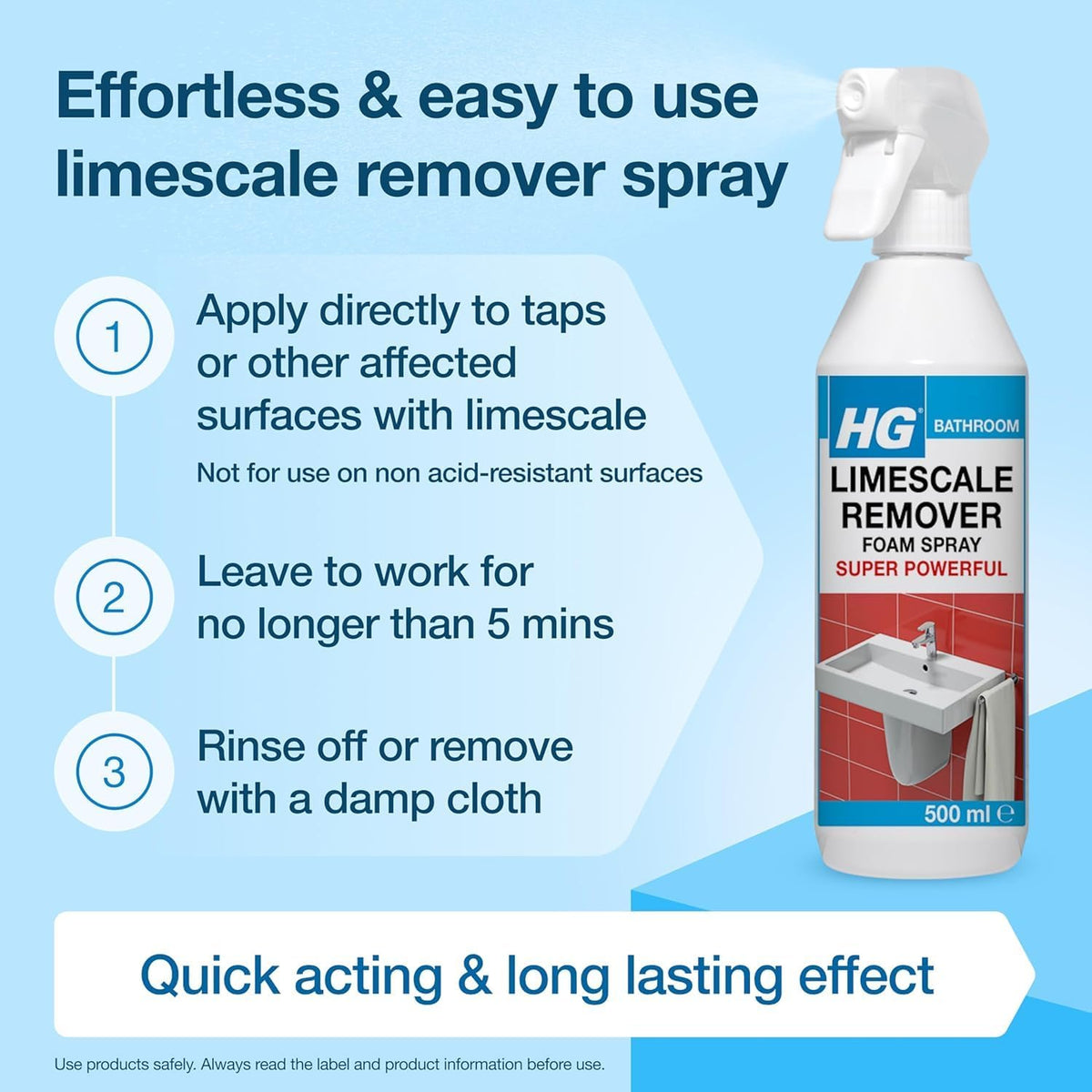HG Limescale Remover Foam Spray Super Powerful, Bathroom & Kitchen Cleaner – 500ml (Pack of 6)