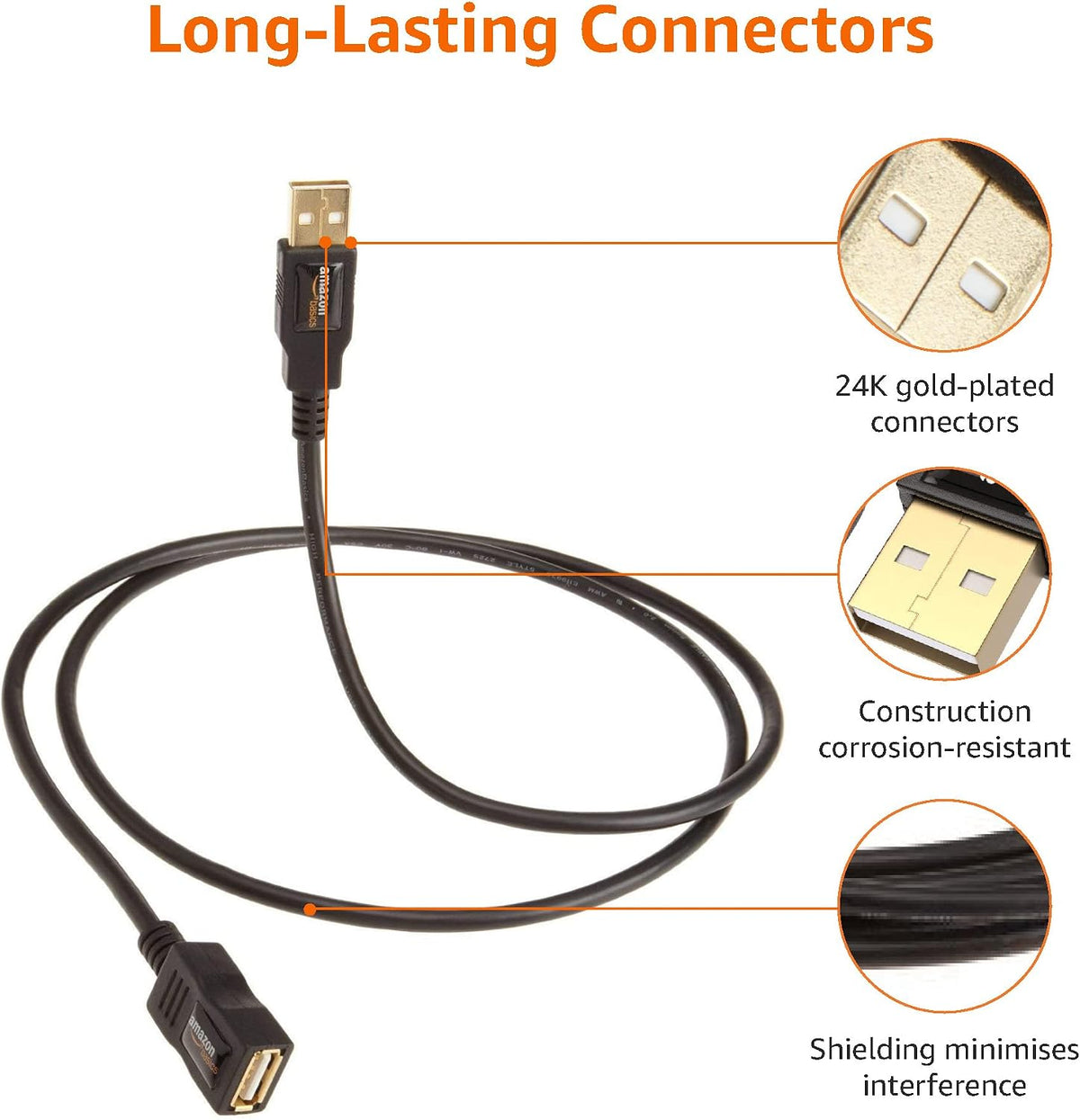 Amazon Basics USB 2.0 A-Male to A-Female Extension Cable, 1 m/3.3 Feet, Black
