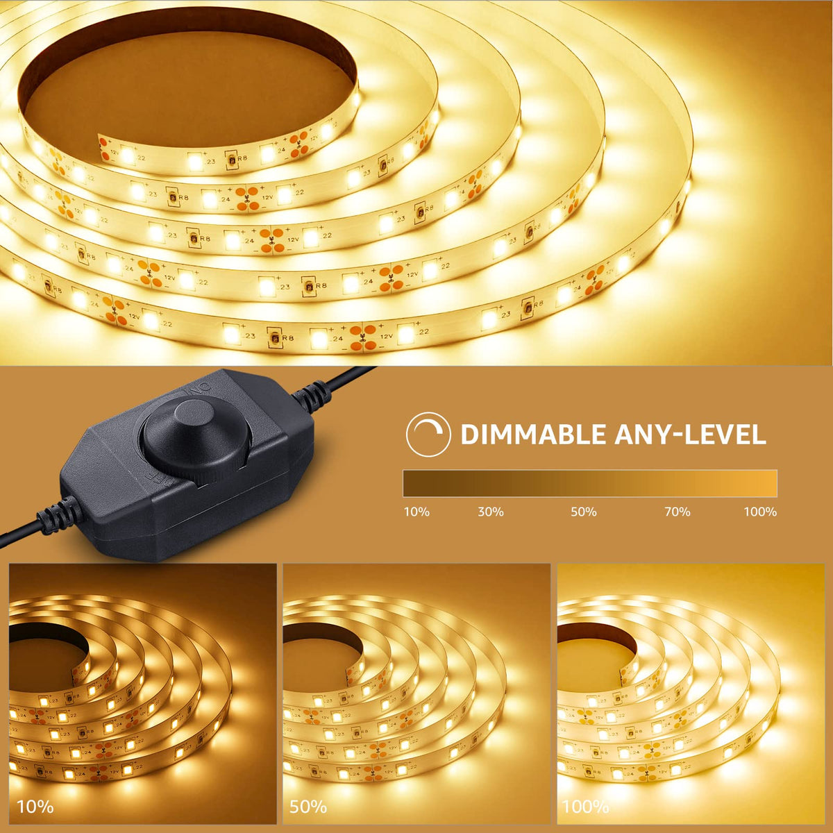 Lepro 5M LED Strip Light, Cool White 6000K, 1650LM 15W, Dimmable, Stick on