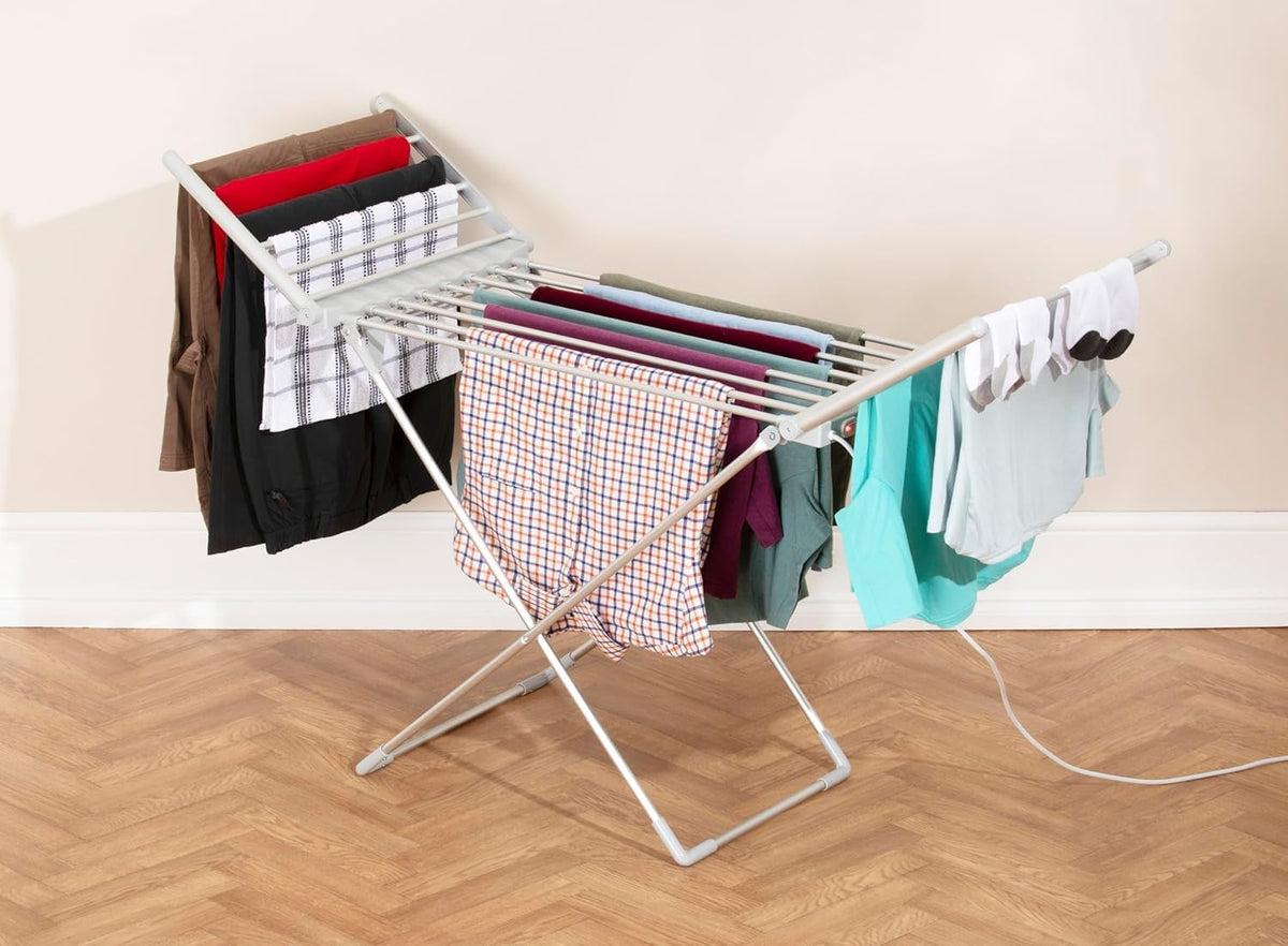 Easy Shopping® Electric Heated Clothes Airer 3-Tier Folding Laundry Dryer with 24 Heated Rails Indoor Horse Rack Foldable Garment Dryer