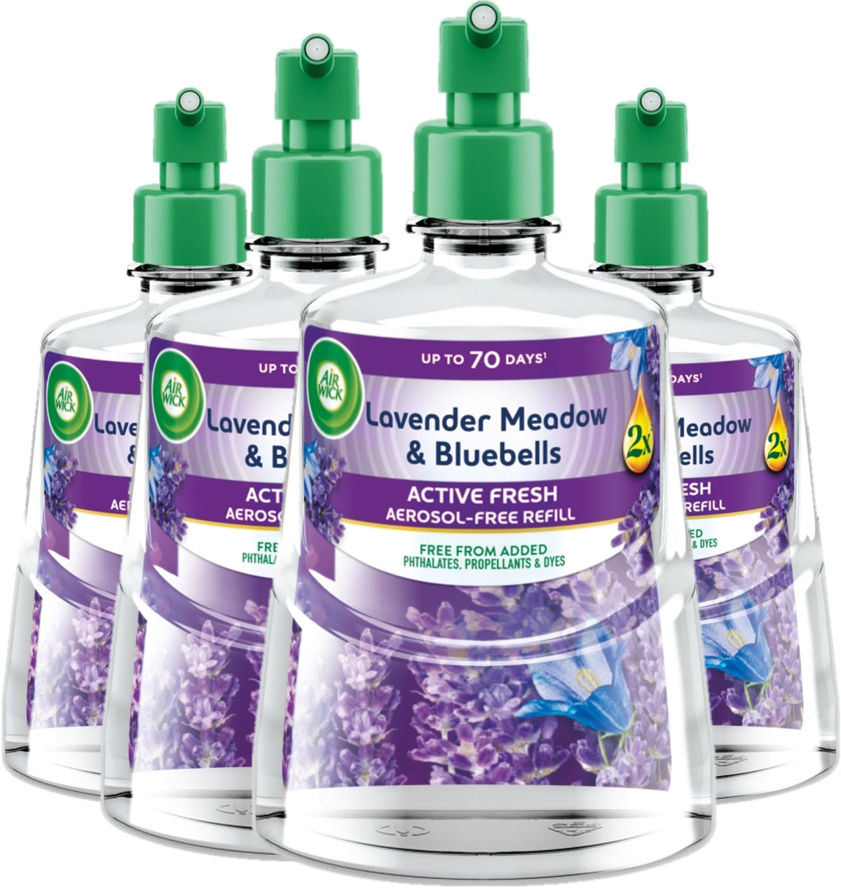 Airwick Active Fresh Refills Bundle 228ml 4 Pack - Linen & White Orchid (2 Units) - Cherry Blossom & Raspberry (2 Units)