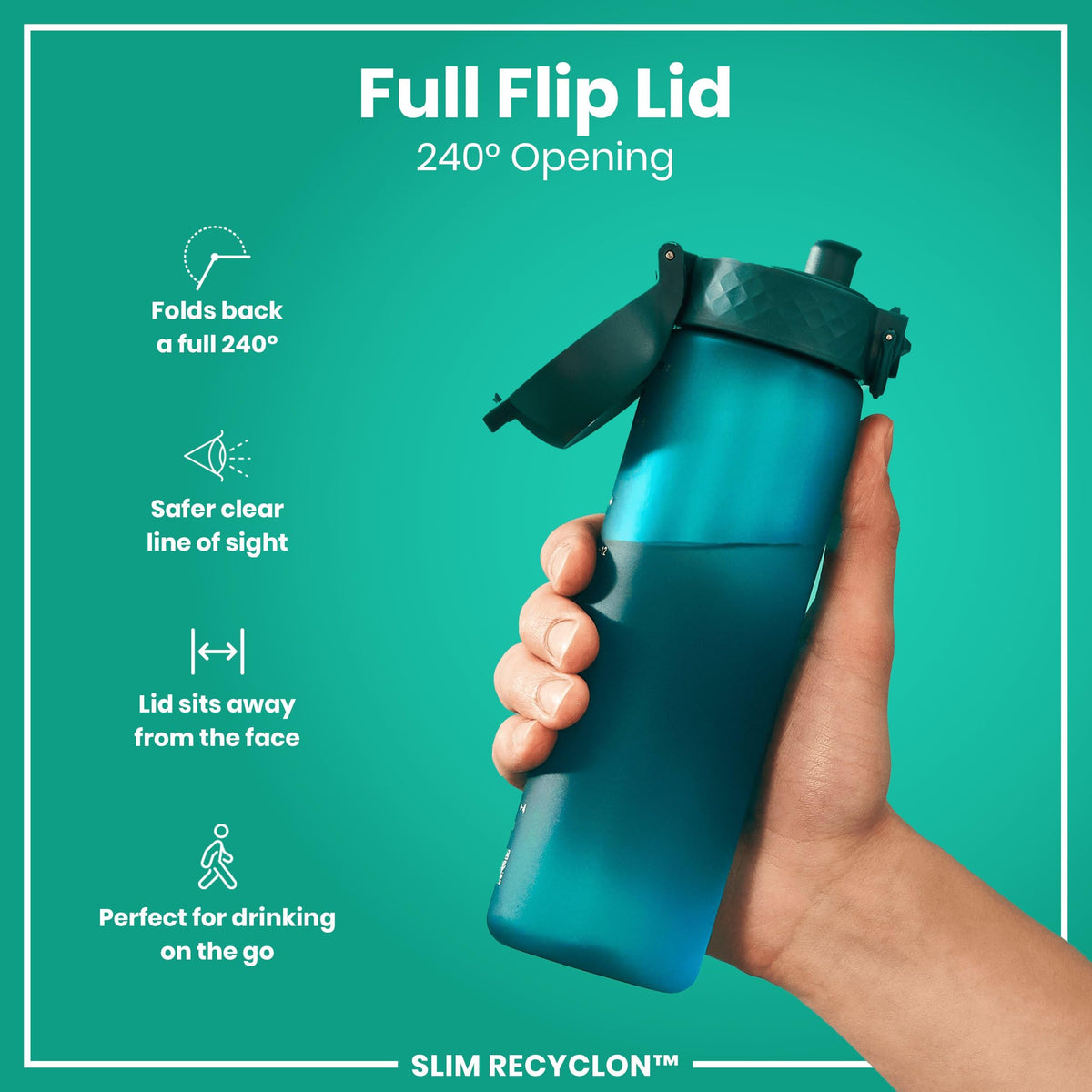 Ion8 Water Bottle, 500 ml/18 oz, Leak Proof, Easy to Open, Secure Lock, Dishwasher Safe, Hygienic Flip Cover, Carry Handle, Fits Cup Holders, Easy Clean, Hot Pink