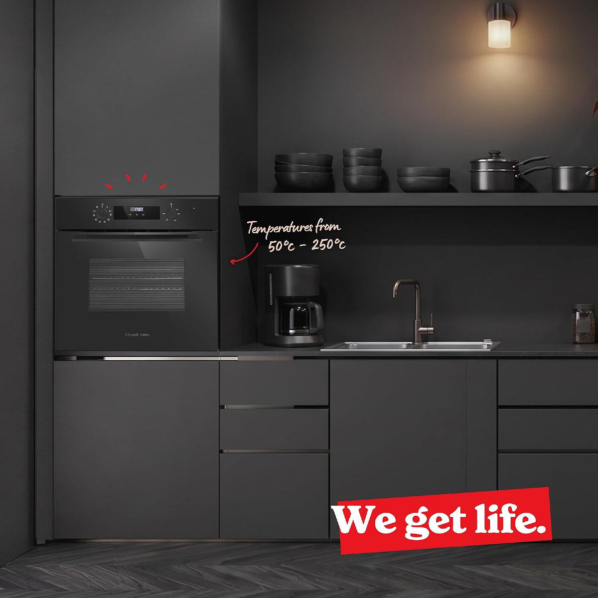 Russell Hobbs Built-in Multifunctional Electric Fan-Assisted Oven 70L in Black with 10 Functions, Double-Glazed Door, A Energy Rating, Grill Function, LED Clock & Timer, Easy-Clean Interior, RHEO7011B
