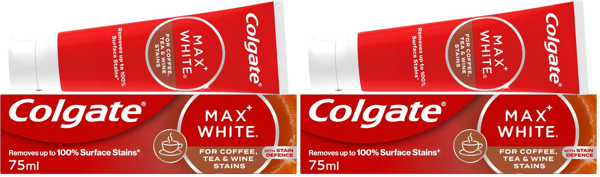 Colgate Max White Purple Reveal Teeth Whitening Toothpaste - Clinically Proven to Remove up to 100% of Surface Stains** - Fluoride Toothpaste - Colgate Multipack - 4 X 75ml