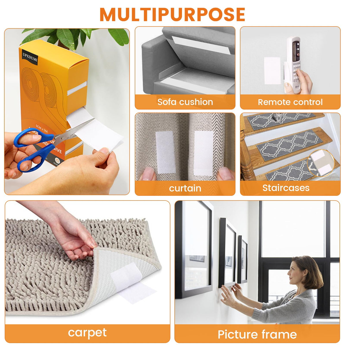 UPXDUMI Hook and Loop Tape 30mm x 5m Multipurpose Strong Self Adhesive Strips Heavy Duty Double Sided Sticky Back Roll Suitable for Home Carpet Sofa Picture Hanging Fabric Industrial Outdoor Black