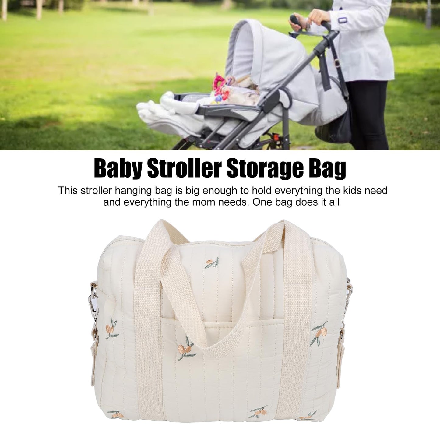 Baby Stroller Storage Bag, Cotton Cloth Reusable Handbag Pram Organiser Bag Multifunctional Pushchair Organiser with Zipper Pockets for Pram Travel 32x12x25cm (#3)