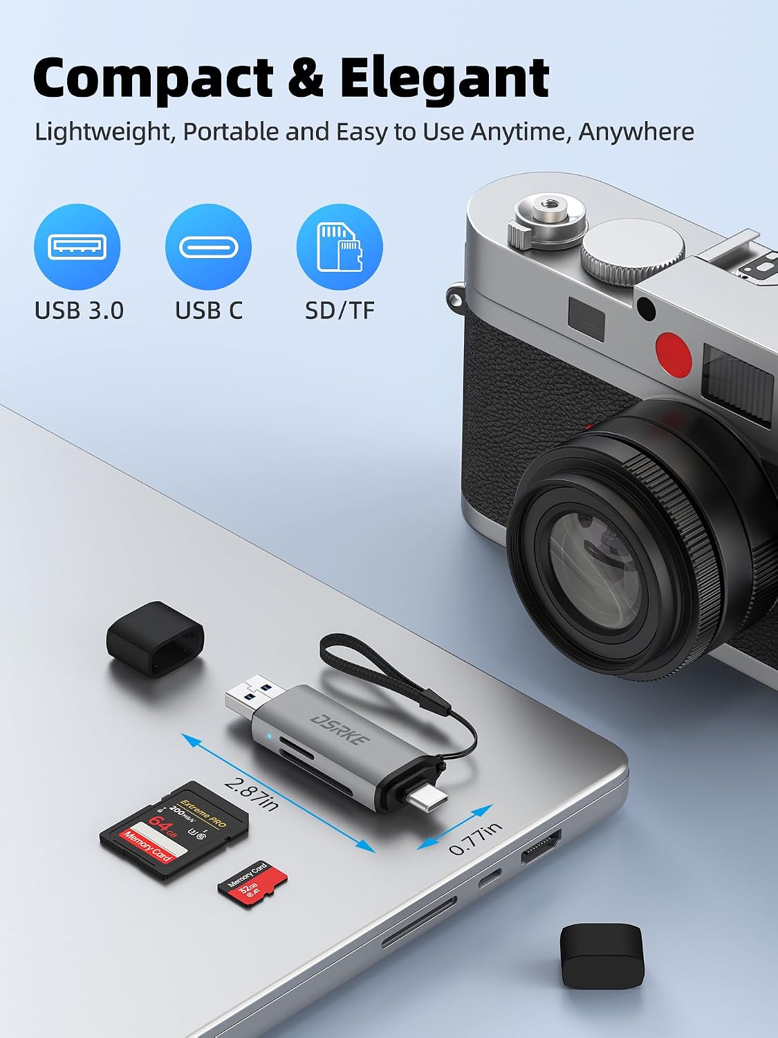SD Card Reader, Micro SD & Memory Card Reader, USB C 3.0 Dual Slot