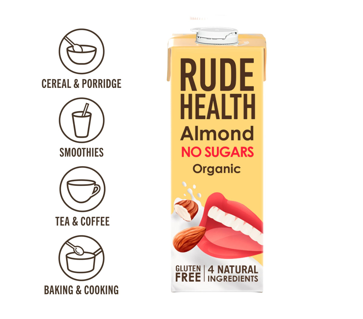 Rude Health 6 x 1 Litre Organic Oat Dairy-Alt Milk, 100% Natural Organic Drink, Lactose Free, Dairy Free & Gluten-Free, No Added Sugar, Award-Winning, Healthy & Vegan, 100% Recyclable Packaging