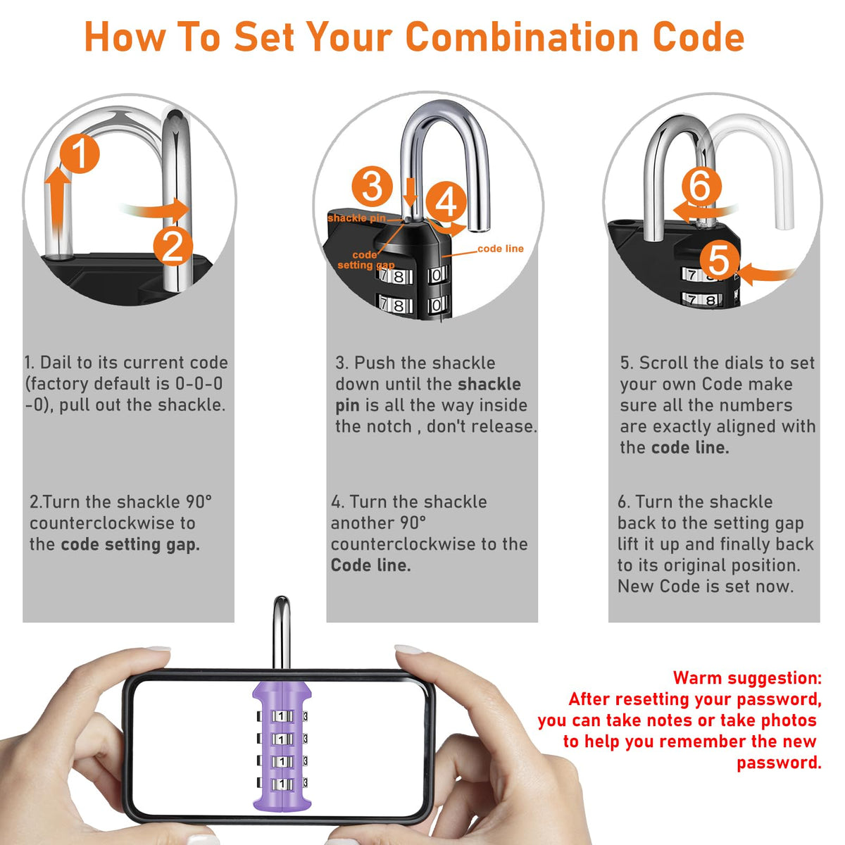 NAGE Padlocks with Code, Combination Lock 4 Digit Gym Locker (1P, Red)