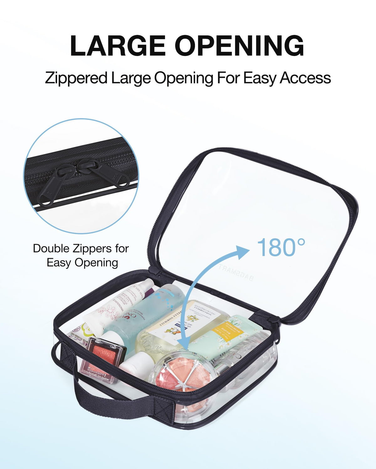 BAGSMART 2pcs Clear Toiletry Bag TSA Travel Essential for Makeup Liquids (Pack of 2)