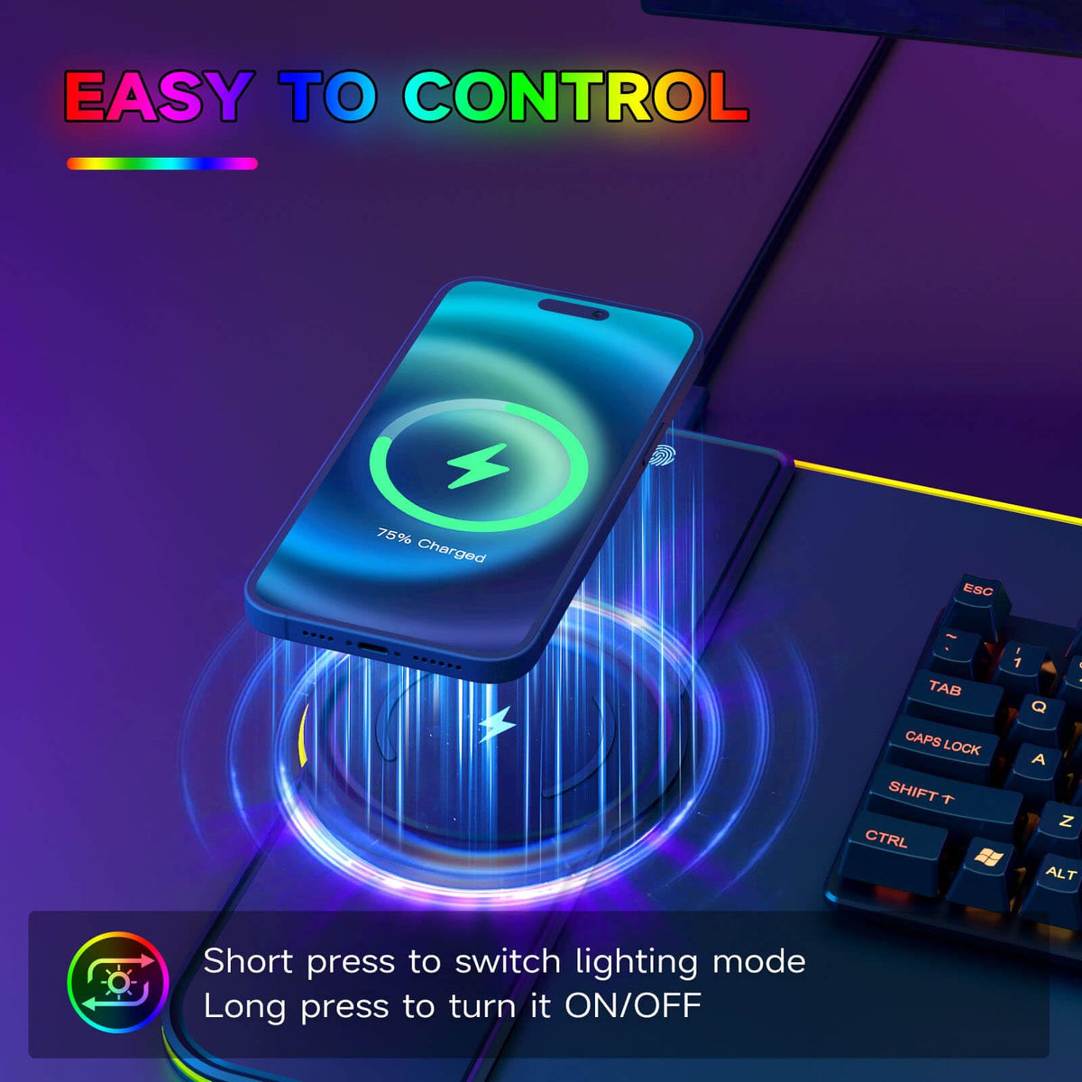 Hcman Charging RGB Gaming Mouse Pad - Wireless 15W Mousepad LED Extra Large