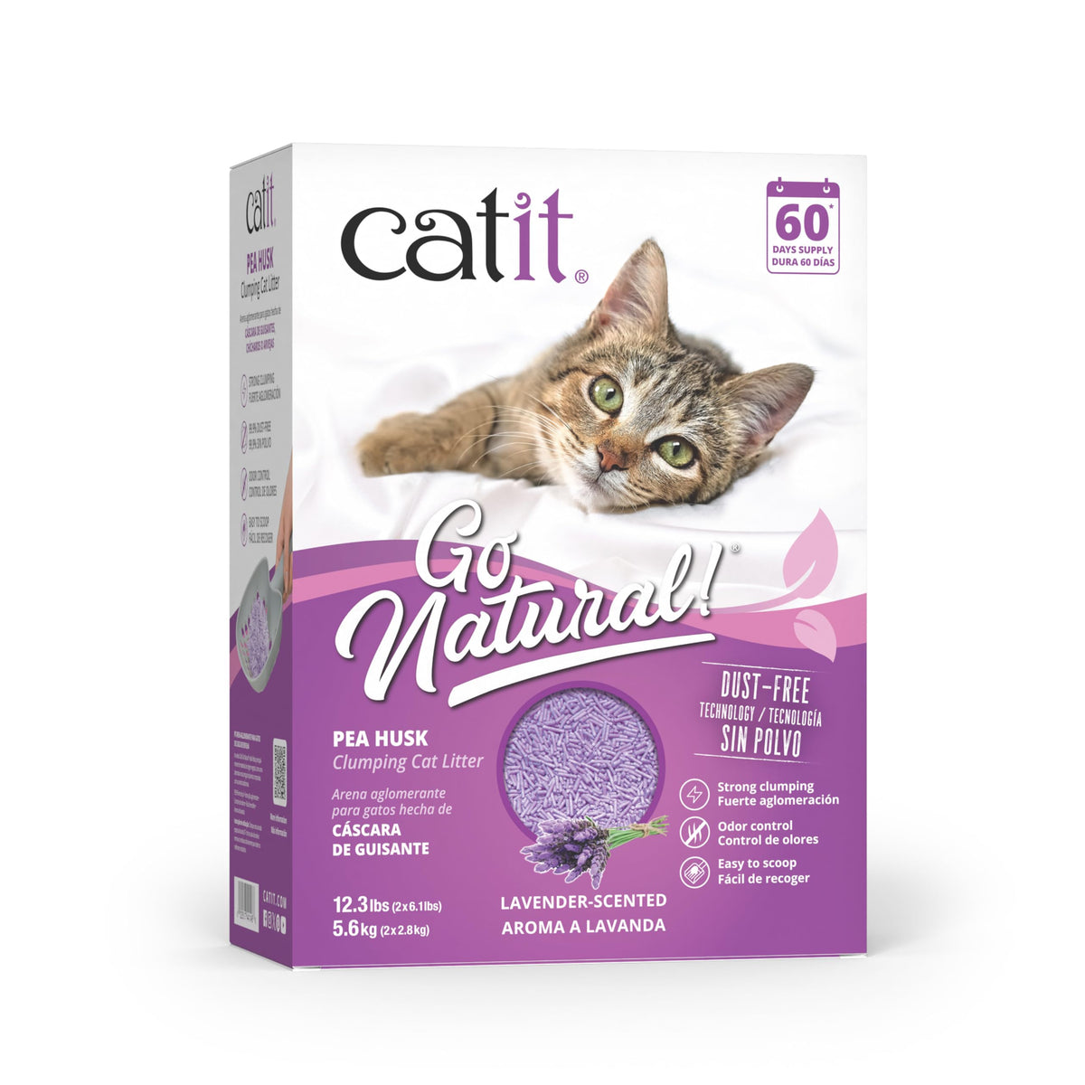 Catit Go Natural Vanilla Scented Pea Husk Clumping Cat Litter, Deodorising, 99.9% Dust-Free, Fast Clumping Cat Litter, Plant-Based Litter for Cats & Kittens, 5.6kg (2 x 2.8kg)