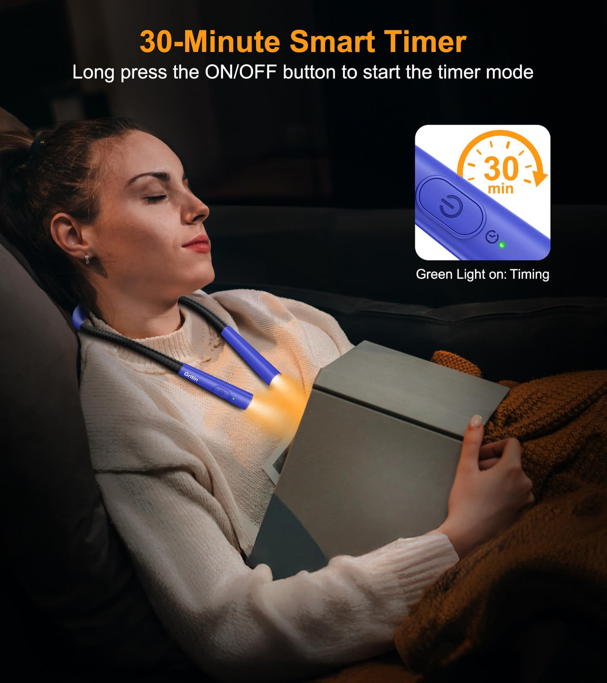 Gritin Book Light, Eye Caring 4-Color&5-Brightness Neck Light Reading Lamp