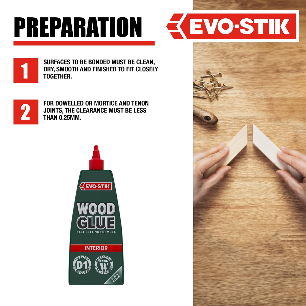 EVO-STIK Wood Glue 500ml - Interior - Extra Strong - Fast Setting Glue