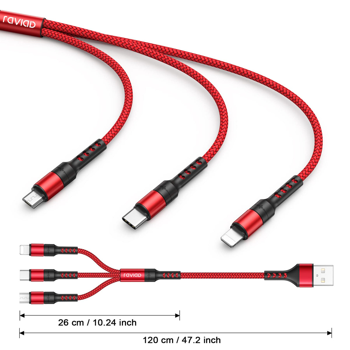 RAVIAD Multi Charger Cable, 3 in 1 Charger Cable 3A USB Fast Charging Cord