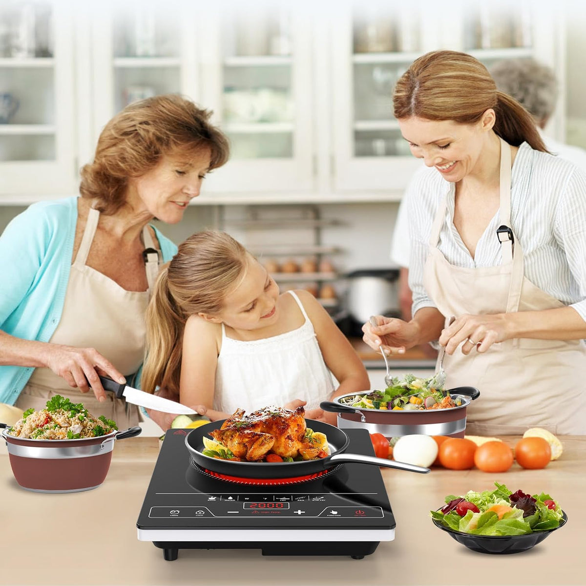 VBGK Portable Ceramic Hob, 2000W Pulg in Single Electric Hob, Portable Electric Hob with Digital LED Touch Controls, 10 Power Levels, 4-Hour Timer, Child Safety Lock, Black
