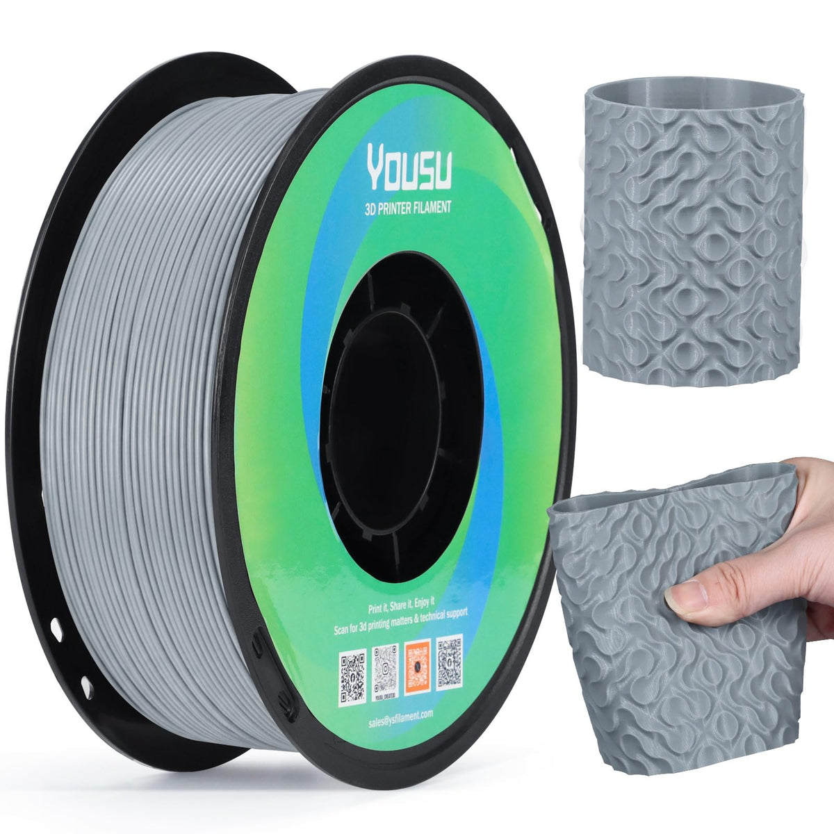 YOUSU 3D Printer Filament Bundle,Glow in The Dark Filament Multicolor,PLA Filament 1.75 mm,Green, Blue,Purple and Rainbow Accuracy +/- 0.03 mm,250g X 4 Pack