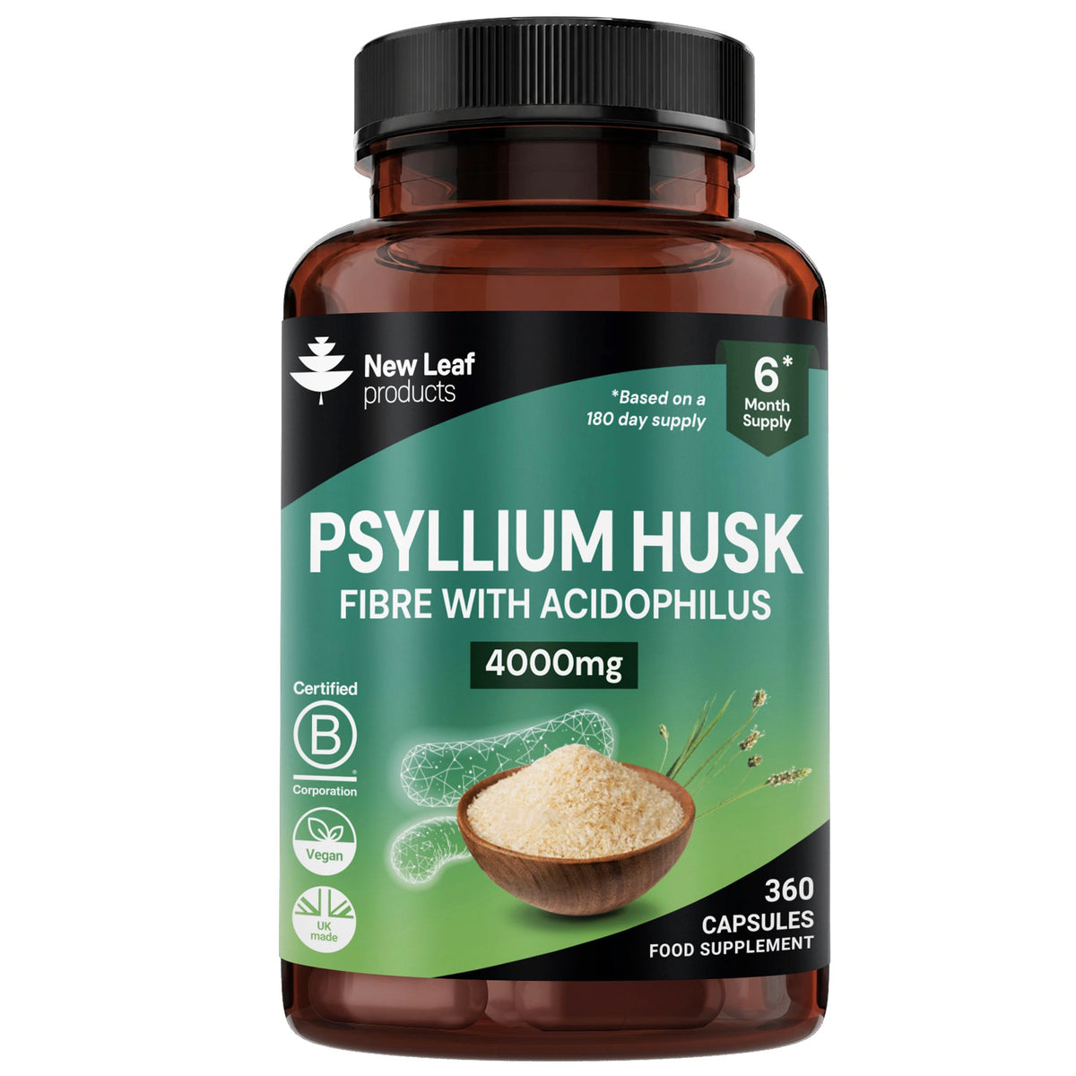 New Leaf Psyllium Husk 4000mg Fibre Supplement 120 Capsules