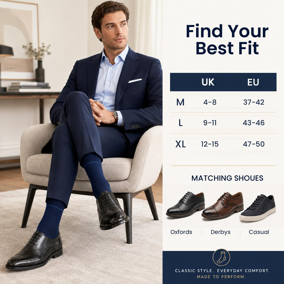 Mens Socks, 6/12 Pairs Cotton Business Socks for Men