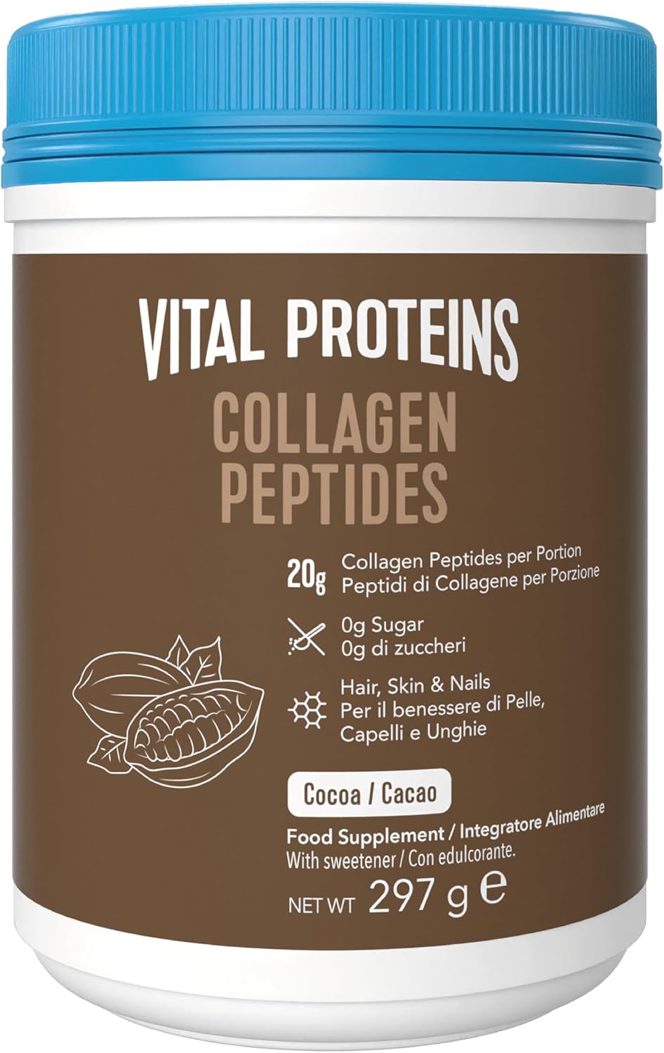 Vital Proteins Collagen Peptides Powder, Cocoa Flavor, Type I & III, 297g