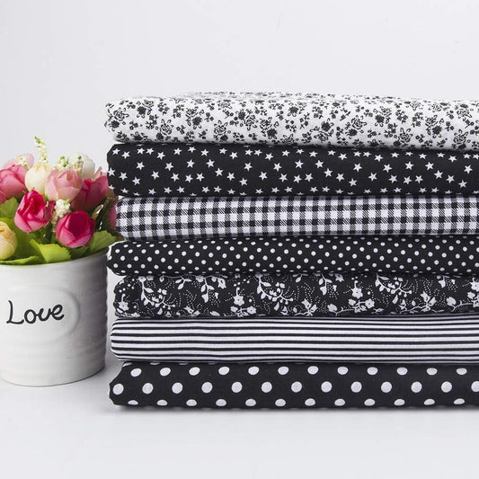 7Pcs Fat Quarters Fabric Bundles, 50CM x 50CM Cotton Fabric DIY Making Supplies Quilting Patchwork Gingham Fat Quarter Material for Sewing,Patchwork, DIY Crafts & Home Decorate (Black)