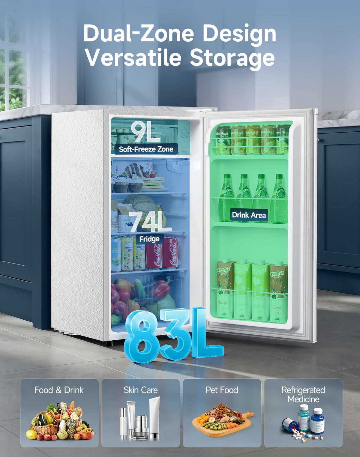 Table Top Fridge, 40L Mini Fridge With Chiller Box, Black