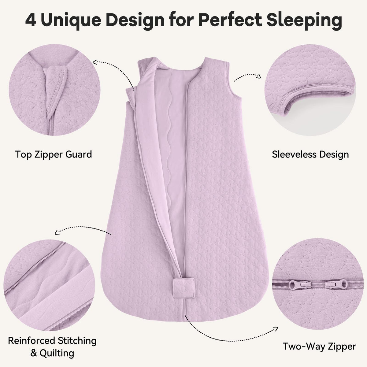 Unnivoll Baby Sleeping Bag 2.5 Tog 0-6 Months 100% Cotton Winter Sleeping Bag Baby 2-Way Zipper Quilted Sleep Sack for Newbron Infant Warm Soft Apricot