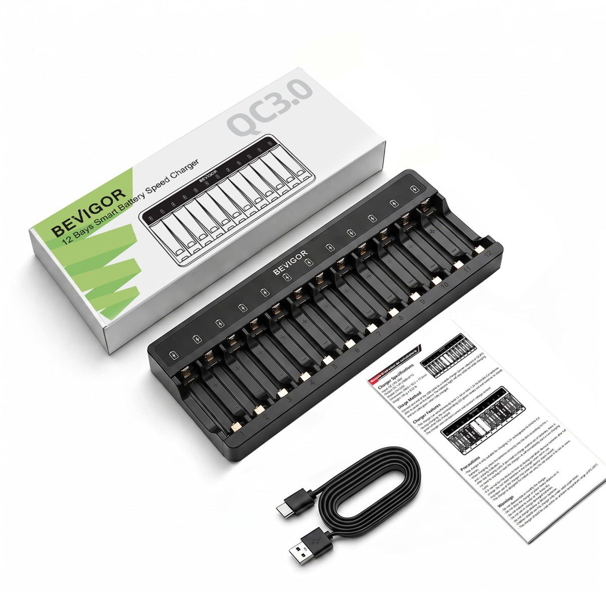 BEVIGOR 16 Slot Battery Charger for AA & AAA Rechargeable Batteries