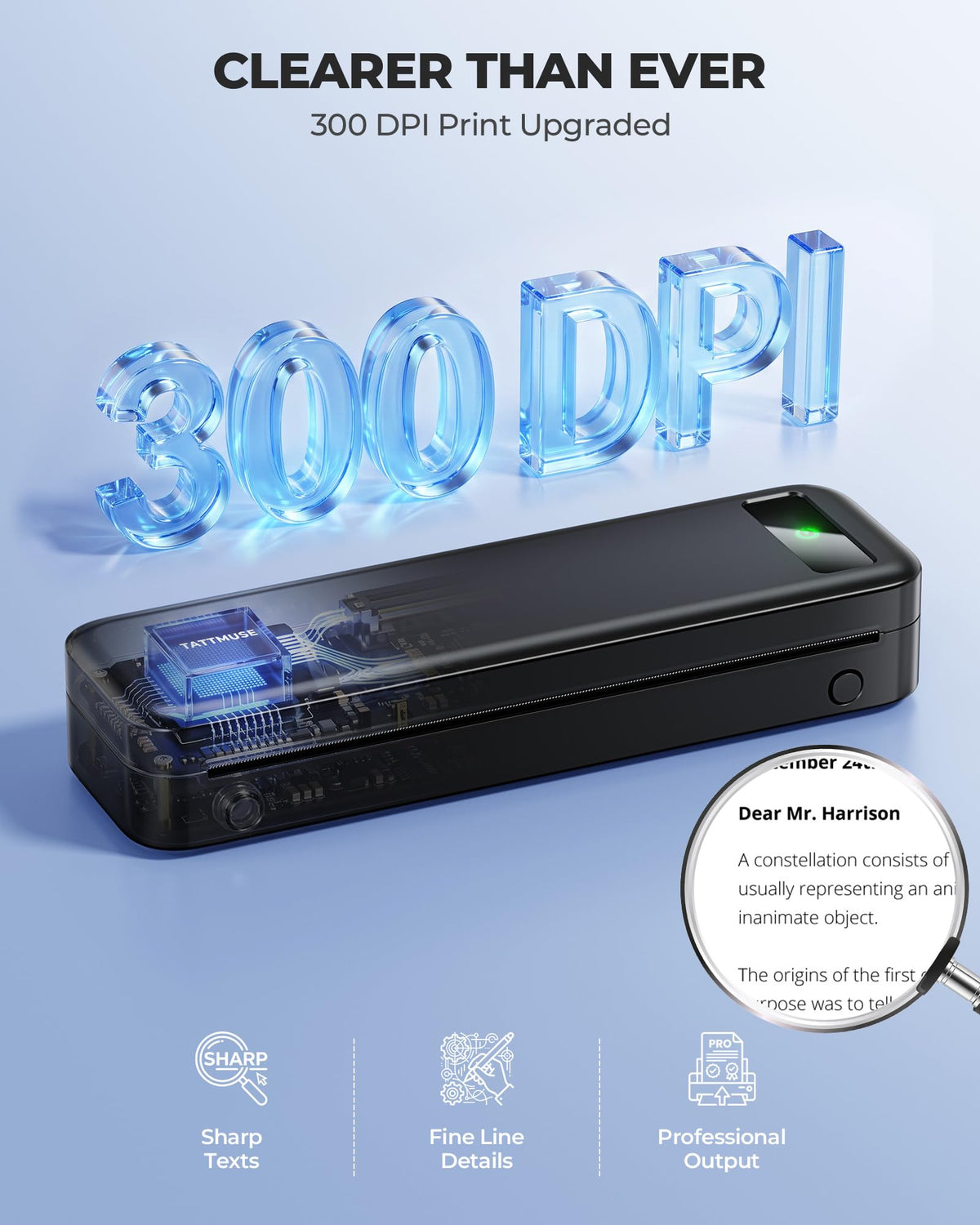 Portable Thermal Printer A4 Inkless Wireless Bluetooth Small Mobile - Black