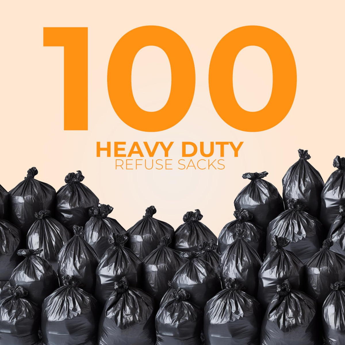 Roe Tenpo 100 Pack Heavy Duty Black Bin Bags – 100L, 33 μm Recyclable Refuse Sacks, Leak-Proof Bin Liners – Rubbish Bags for Kitchen, Home, DIY & Garden, Household, Office & Catering