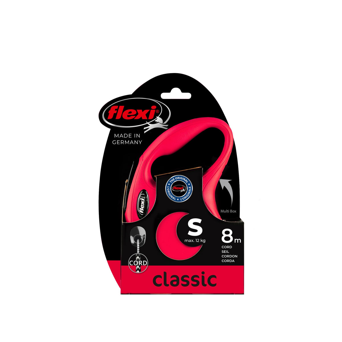 flexi Classic S | 5 m Retractable Cord Leash for Dogs up to 12 kg | Black | Retractable Dog Lead | Weight: 160 g | Dimensions: 9.6 x 16.2 cm