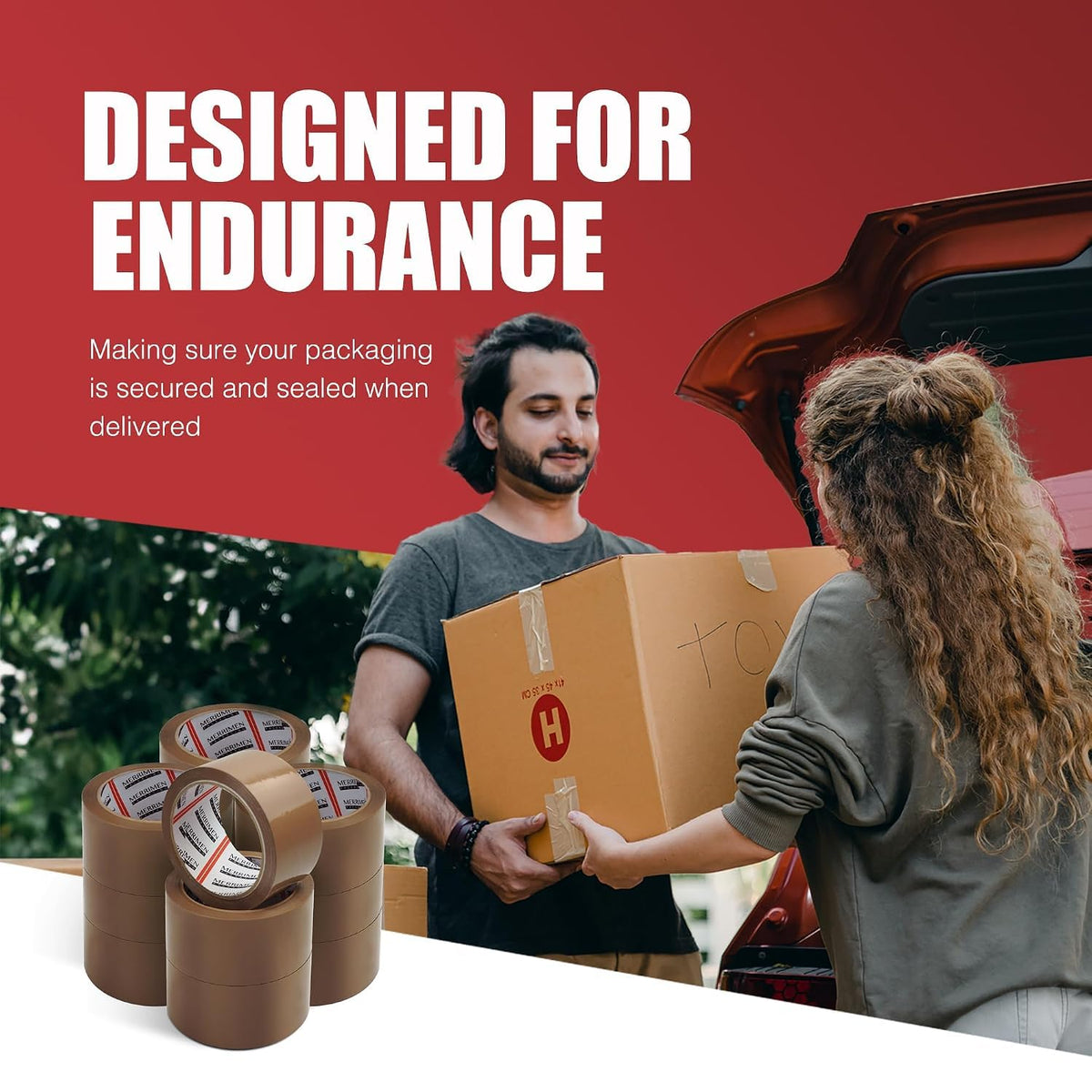 Merrimen Strong Heavy Duty Mixed Roll Pack Packaging Tape, Secure Sticky Sealing Tape for Parcel Boxes, Moving Boxes, Large Postal Bags for Long Term Storage, (48MM x 66M) (3 rolls, Mixed)