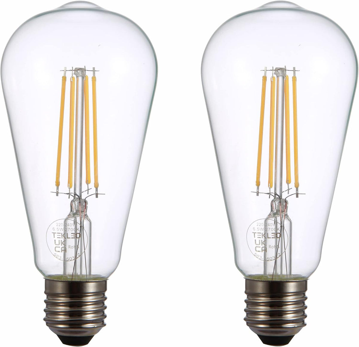 TEKLED LED Filament Style ST64 Bulbs E27 Dimmable 6.5W 60W Equiv 2700K 2 Pack Warm White
